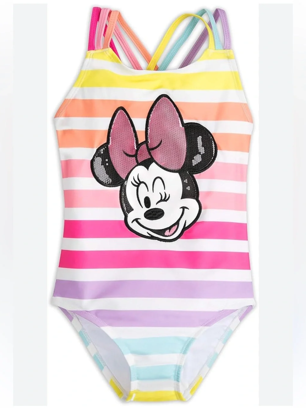 Disney Minnie Mouse Rainbow Striped Toddler Girl Swimsuit 4T